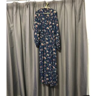 アズールバイマウジー(AZUL by moussy)の新品未使用アズールバイマウジーネイビーロングガウンマキシシースルーワンピース(ロングワンピース/マキシワンピース)