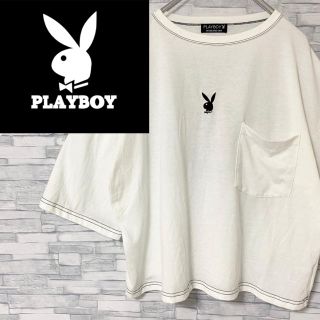 プレイボーイ(PLAYBOY)のプレイボーイ　Tシャツ　刺繍ロゴ　バックデカプリント　ホワイト　4Ｌ(Tシャツ(半袖/袖なし))