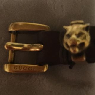 グッチ(Gucci)のGUCCI グッチ　ブレスレット　金キャット×金スタッズ×茶レザー(ブレスレット)