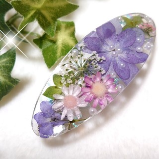 お花　ドライフラワーのレジンバレッタ　violet(ヘアアクセサリー)