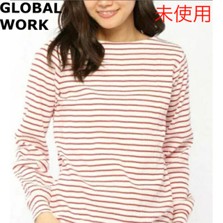 グローバルワーク(GLOBAL WORK)の新品✳︎リブソデパフPO　ボーダーカットソー赤白(Tシャツ(長袖/七分))