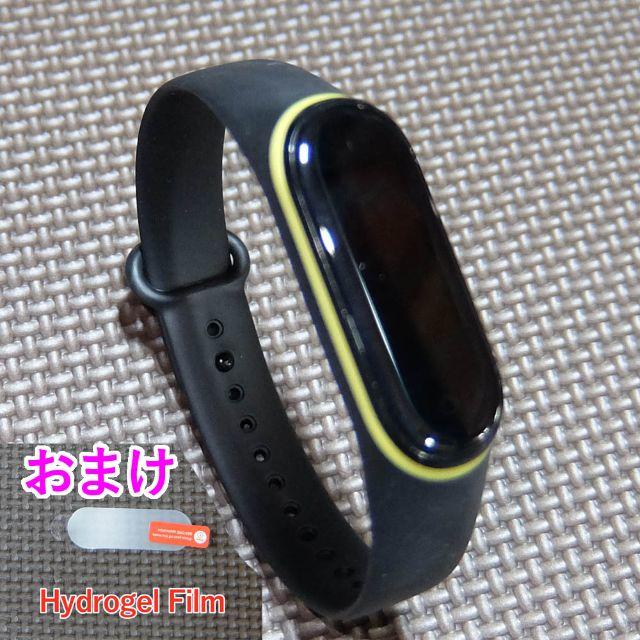 miband4 ,3　替えバンド　ブラックイエローライン　保護フィルム付き メンズの時計(腕時計(デジタル))の商品写真