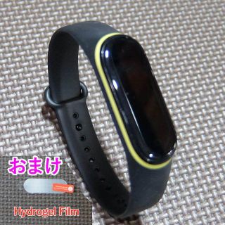 miband4 ,3　替えバンド　ブラックイエローライン　保護フィルム付き(腕時計(デジタル))