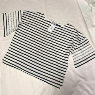 シマムラ(しまむら)の新品　ボーダーカットソー Tシャツ　レース付き　は最終値下げ！(Tシャツ(半袖/袖なし))