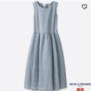 ユニクロ(UNIQLO)のUNIQLO ユニクロ　イネス　ギンガムチェック　ワンピース　ブルー(ロングワンピース/マキシワンピース)