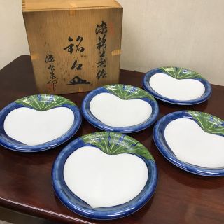 源右衛門　赤呉須花鳥絵　銘々皿　角皿　5枚