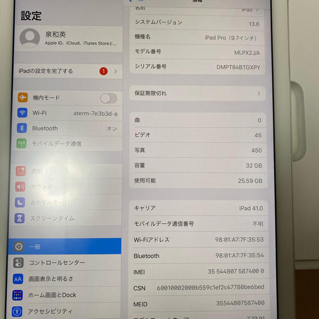 iPad Pro9.7 32GB SIMロック解除済み　シルバー 1