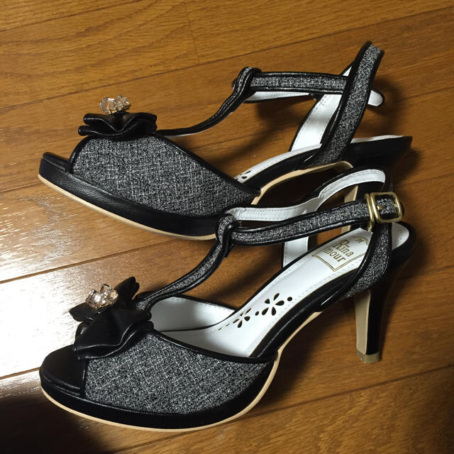 夢展望(ユメテンボウ)のブラックツイードストラップサンダル レディースの靴/シューズ(サンダル)の商品写真