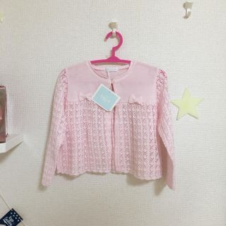 ベベ(BeBe)のBEBE 90 女の子 ベビー服 綿レース ニットカーディガン 新品未使用タグ付(カーディガン)