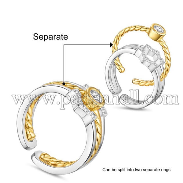 組み合わせリング キュービックジルコニア シルバー ゴールド 指輪 サイズ７ レディースのアクセサリー(リング(指輪))の商品写真
