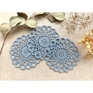 ハンドメイド　ドイリー　レース編み　シルバーラメ入りブルー　3枚セット[56](雑貨)