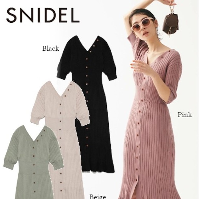 SNIDEL Sustainableフロントボタンニットワンピース PNK