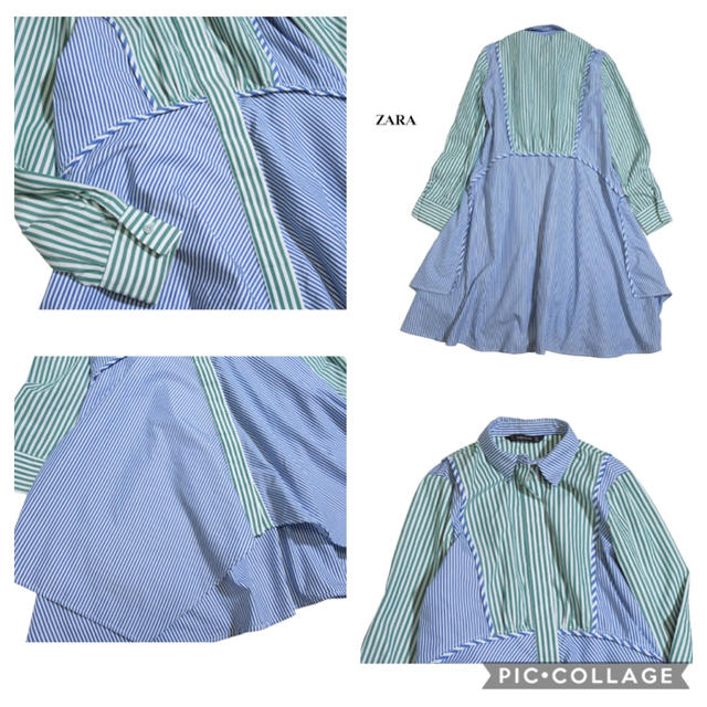 ZARA(ザラ)の【新品】【完売】ZARA ストライプ柄　変形ワンピース　 レディースのワンピース(ミニワンピース)の商品写真