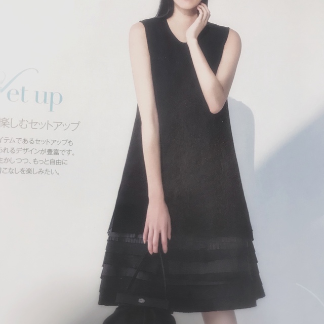 リネンBLEND素材 バックリボン ニットチュニック レイヤードワンピース 38