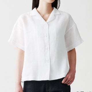 ムジルシリョウヒン(MUJI (無印良品))の新品同様無印良品★リネン半袖開襟ブラウスシャツ白 (シャツ/ブラウス(半袖/袖なし))