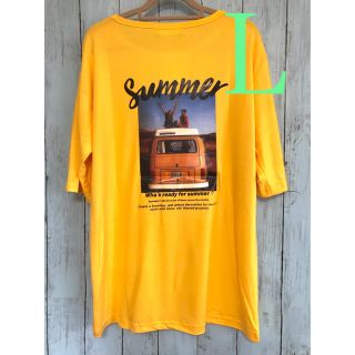 バック プリント Ｔシャツ Ｌ ビッグＴ ゆったり ユニセックス イエロー 黄色(Tシャツ/カットソー(半袖/袖なし))