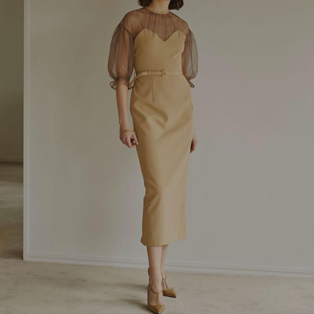 Ameri VINTAGE(アメリヴィンテージ)のアメリビンテージ　TULLE SLEEVE TIGHT DRESS レディースのフォーマル/ドレス(ロングドレス)の商品写真