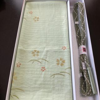 新品　夏用　正絹　帯揚げ帯締めセット　グリーン系　10 箱入り(和装小物)