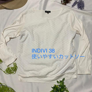 インディヴィ(INDIVI)の【古着040】INDIVI 38 白のコットン長袖トップス(Tシャツ(長袖/七分))