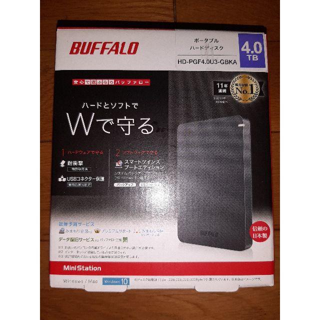 Buffalo(バッファロー)のBUFFALO 外付けハードディスク　HD-PGF4.0U3-GBKA 4TB スマホ/家電/カメラのPC/タブレット(PC周辺機器)の商品写真