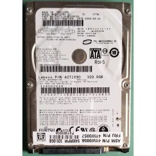 フジツウ(富士通)の【一時値引き】HDD 320GB 2.5 富士通(2178時間)(PCパーツ)