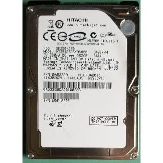 ヒタチ(日立)の【値下げ2】HDD 250GB 2.5 日立(6129時間)(PCパーツ)