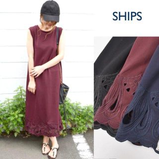 シップスフォーウィメン(SHIPS for women)のSHIPS Khaju エンブロイダリーノースリーブカットワンピース ボルドー(ロングワンピース/マキシワンピース)