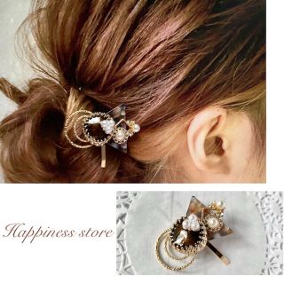 No.169 人気再販 ✨チョコブラウンとパール  ポニーフック  ハンドメイド(ヘアアクセサリー)