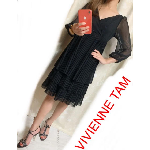 VIVIENNE TAM - ヴィヴィアンタム0 シースルー長袖ワンピース　Vネック