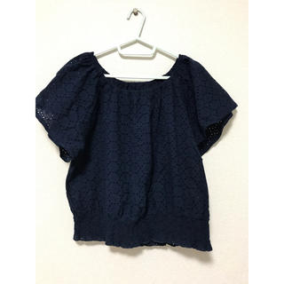 ジーユー(GU)のGU 紺色レース　Tシャツ　Sサイズ(Tシャツ(半袖/袖なし))
