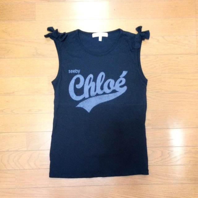 【美品】SEE BY CHLOE ノースリーブ ロゴTシャツ 肩リボン 黒 レア