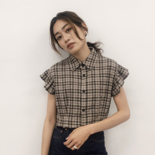 moussy(マウジー)のMOUSSY新作♡FRILL SLEEVE CHECK ブラウス♡秋カラー レディースのトップス(シャツ/ブラウス(半袖/袖なし))の商品写真