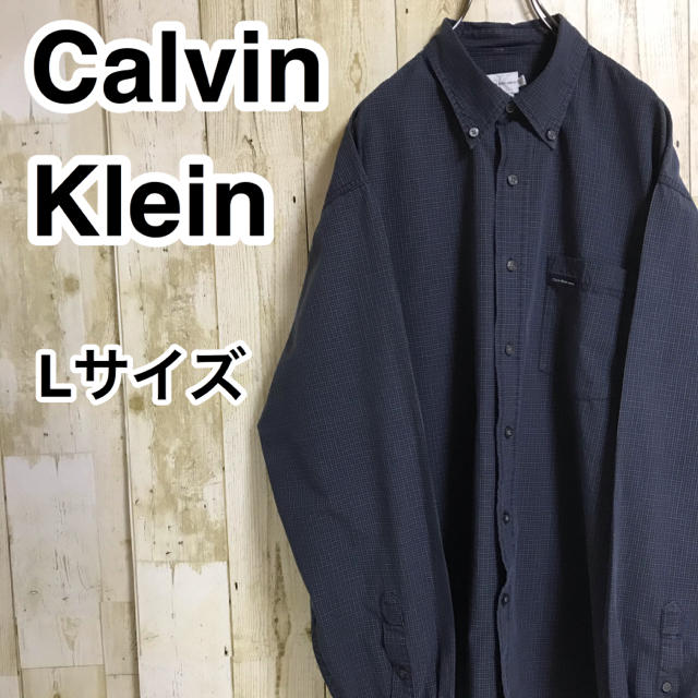 Calvin Klein(カルバンクライン)のカルバンクライン 長袖シャツ L ネイビー チェック ネームタグ メンズのトップス(シャツ)の商品写真