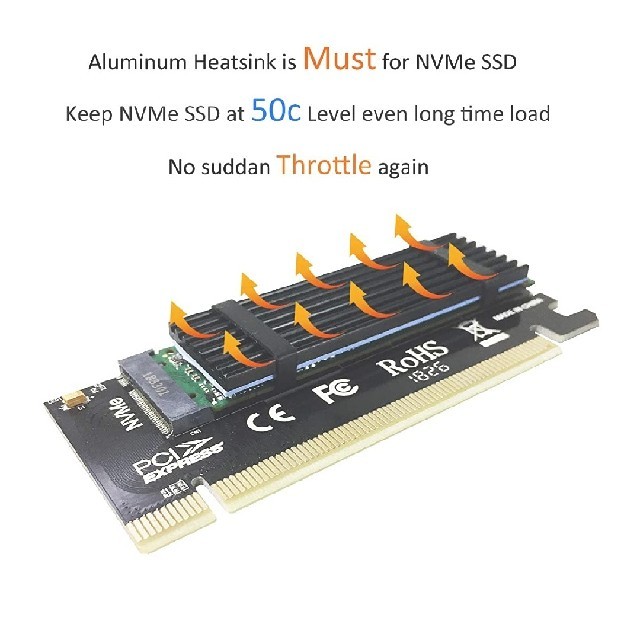M.2 NVMe SSD(キーM)PCIe x16アダプター スマホ/家電/カメラのPC/タブレット(PCパーツ)の商品写真