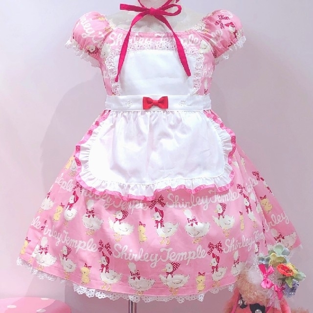 キッズ服女の子用(90cm~)シャーリーテンプル  あひる&ひよこエプロンワンピース  120