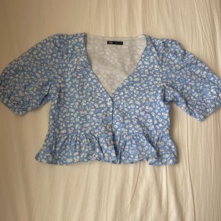 ザラ(ZARA)のZARA ブラウス　シャツ　ブルー　花柄(シャツ/ブラウス(半袖/袖なし))