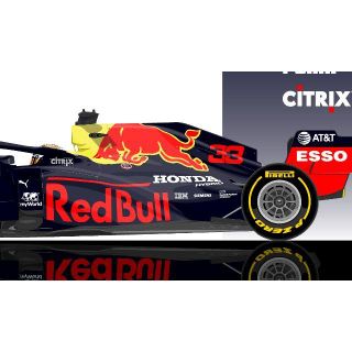 F1イラスト 70周年記念GP優勝 フェルスタッペン レッドブル