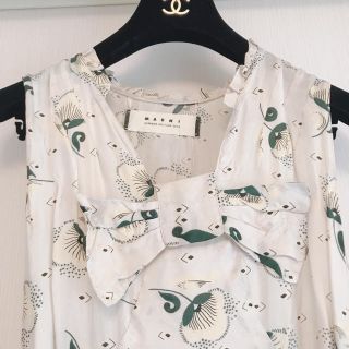 美品マルニMARNIバイカラー花柄ワンピースドレスリボンCHANELシャネル