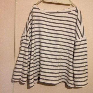 ムジルシリョウヒン(MUJI (無印良品))のドロップショルダーボーダーTシャツ(カットソー(長袖/七分))