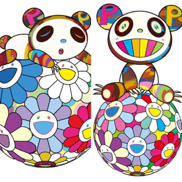 村上隆　新作　版画セット　お花の玉の上でパンダの子供