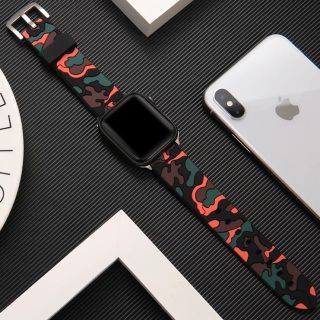 Apple Watch・オレンジ・シリコン素材・メンズ・迷彩(ラバーベルト)