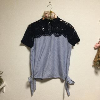 ザラ(ZARA)のZARA BASIC レディース M トップス 刺繍レース ブラウス(シャツ/ブラウス(半袖/袖なし))