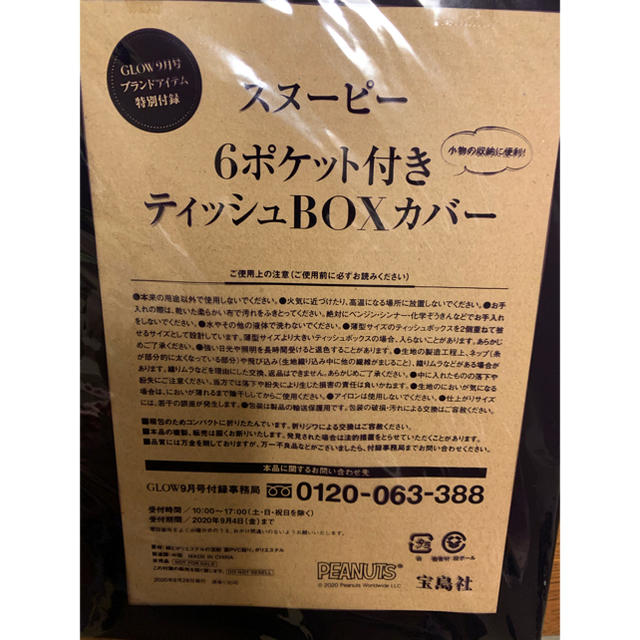SNOOPY(スヌーピー)のGLOW  9月号 付録 スヌーピーティッシュBOXカバー インテリア/住まい/日用品のインテリア小物(ティッシュボックス)の商品写真