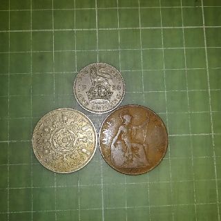 イギリス１ペニー、１・２シリング硬貨(1921・50・59年)(貨幣)