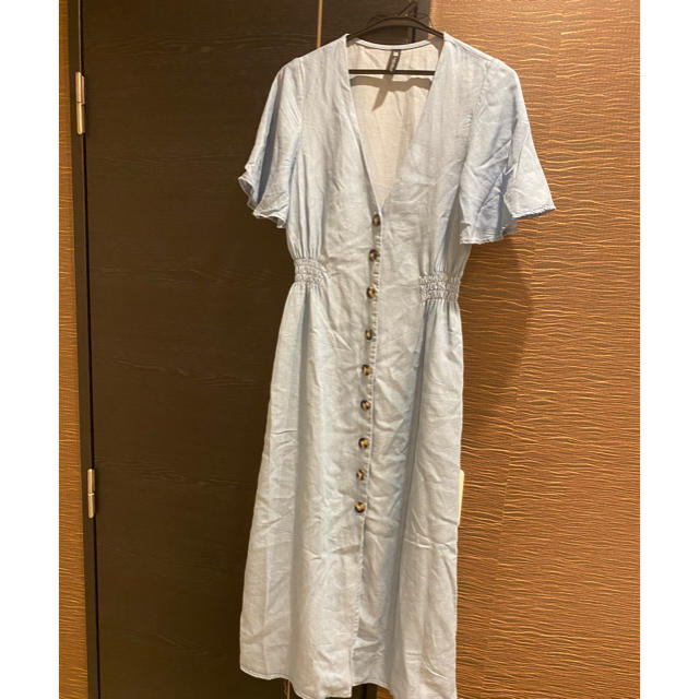 ZARA ZARA デニム ワンピース の通販 by YU♡|ザラならラクマ ZARA Vネックデニムロングワンピース(半袖) M