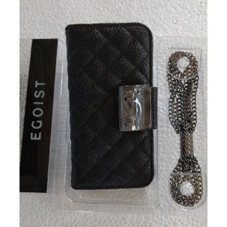 エゴイスト(EGOIST)のEGOIST★新品★ショルダーチェーン付シボ合革iPhoneケース 黒(iPhoneケース)