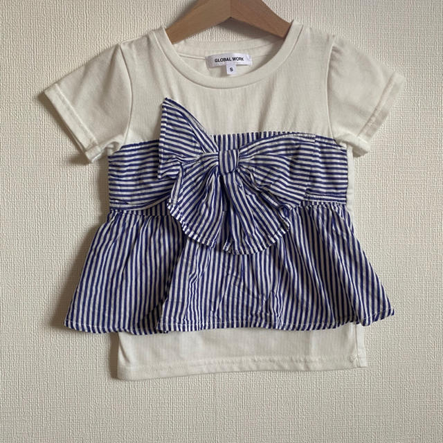 GLOBAL WORK(グローバルワーク)のグローバルワーク　フロントリボン　半袖Tシャツ S キッズ/ベビー/マタニティのキッズ服女の子用(90cm~)(Tシャツ/カットソー)の商品写真