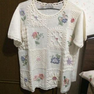 パナマボーイ(PANAMA BOY)のused 花刺繍半袖ニットシャツ(シャツ/ブラウス(半袖/袖なし))