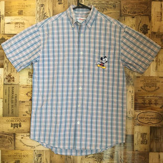 ディズニー(Disney)のディズニー　ミッキー　刺繍　90s  ボタンダウンシャツ　チェック柄　半袖シャツ(シャツ)