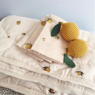 プチバトー(PETIT BATEAU)の新品✦Konges Sloejd モスリンクロス おくるみ(レモン柄/1枚)(おくるみ/ブランケット)